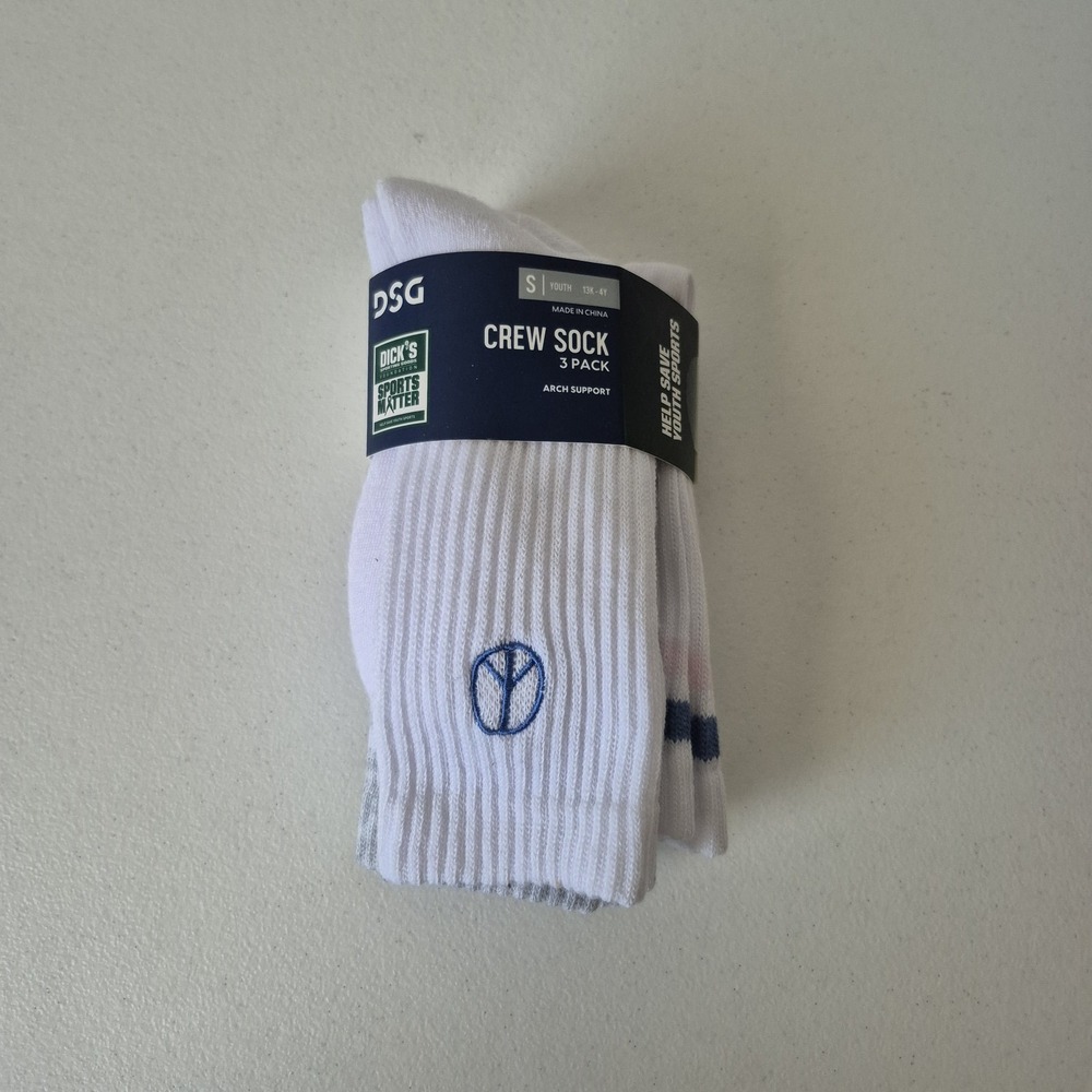 DSG Crew Sock Girls Small 3 Pack‎ Athletic Peace Sign New Dick's Sporting Goods